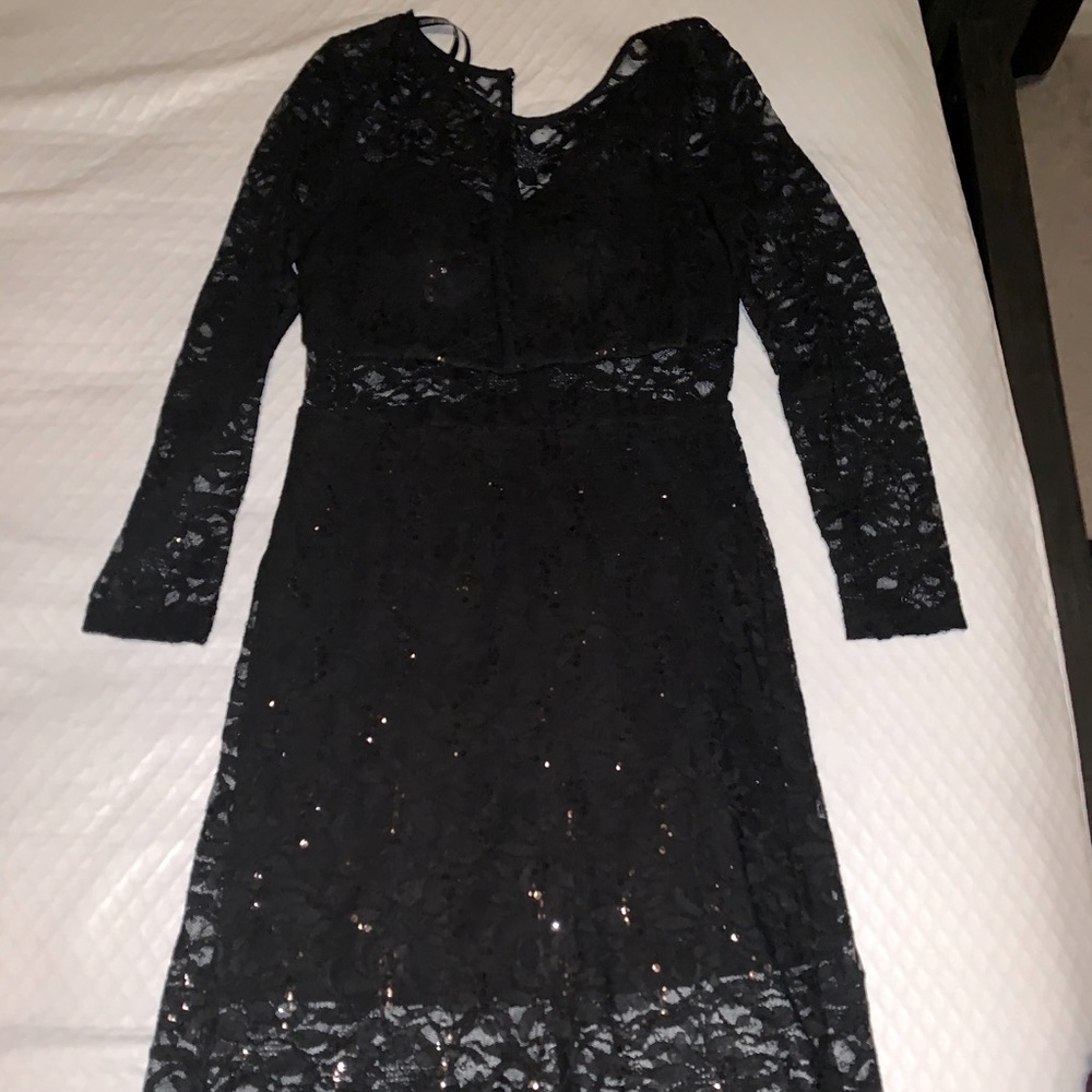 Black Sparkle Long Sleeve Dress